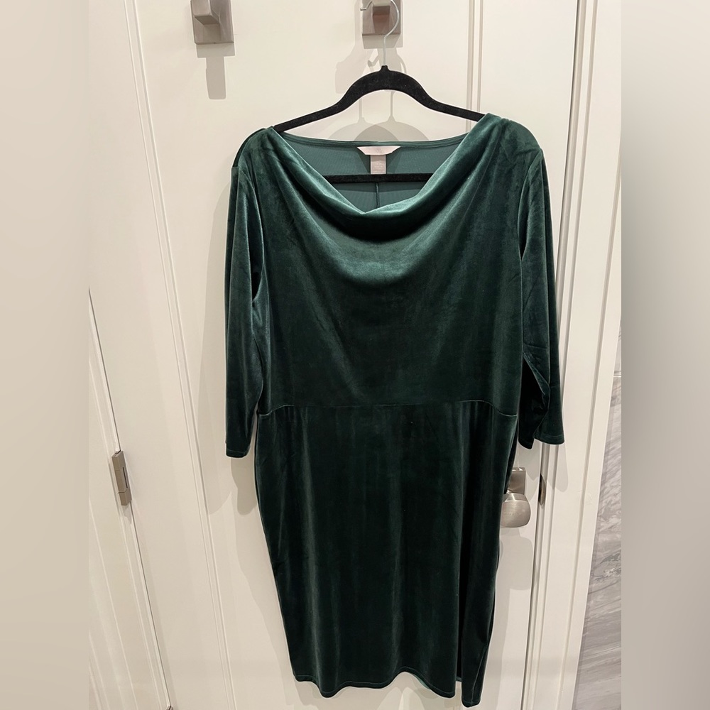 H&M Green Velvet Round Neck Mini Dress XL Excellent Condition